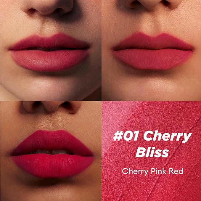 ITY Velvet Matte Finish Lip Stain-Mousse Textured Pudding Pot Lip Clay with Brush, Red Shade, Dual-Use as Lipstick and Blush, Conceals Lip Lines, Rich Pigment, 0.21 oz (6g) in Cherry Bliss-VivaGrace Women