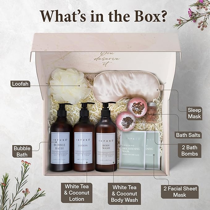 10-Piece Spa Gift Box for Women | Self-Care Set with Eye Mask, Loofa,Bath Bombs,Face Masks,Bubble Bath, Lotion, Body Wash & Bath Salt | Gift for Mom, Grandma, Wife, Bridesmaid or Loved Ones-VivaGrace Women