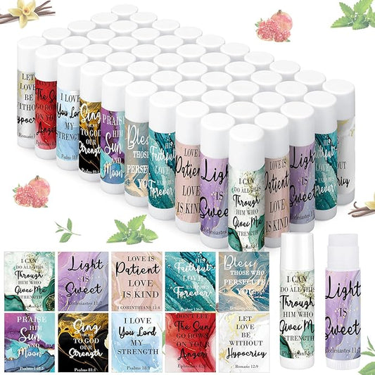 50 Pcs Lip Balm Bulk Christian Gift for Women Faith Religious Bible Verse Lip Balm Inspirational Gift Scripture Moisturizing Lip Care Product for Coworker Friend Sister Teacher (Marble Print)-VivaGrace Women