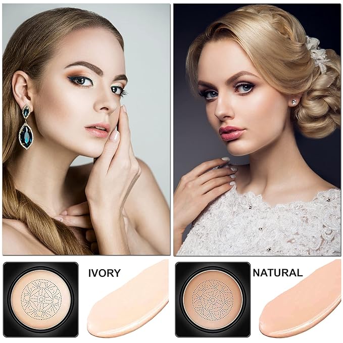 Mushroom Head Air Cushion CC Cream Foundation BB Cream Foundation Makeup Moisturizing CC Cream Liquid Foundation with Makeup Primer Concealer Lasting Even Skin Tone Makeup Base Primer(Natural)-VivaGrace Women