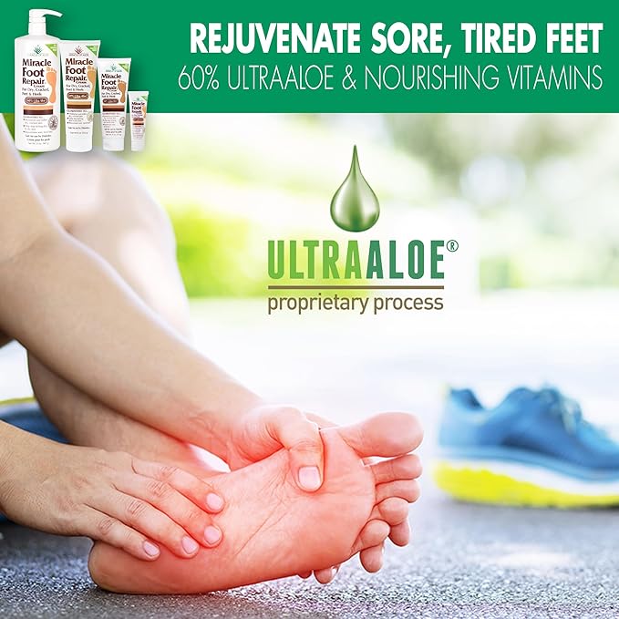 Miracle Foot Repair Cream (32 oz) Repairs Dry Cracked Heels and Feet, 60% Pure UltraAloe Moisturizes, Softens, and Repairs