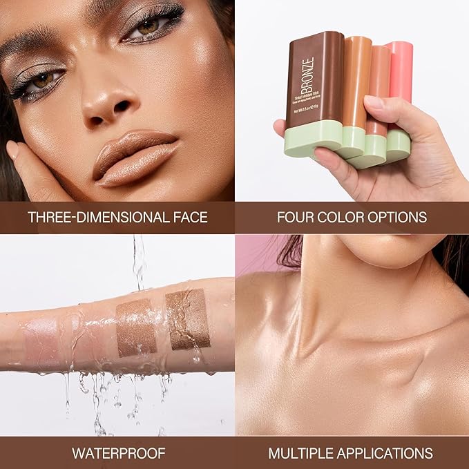 Blush Stick, Cream Blush Stick for Cheeks & Lips, Blendable Long-Lasting Multi-Use Contour Stick & Highlighter Makeup (BEACH GLOW)-VivaGrace Women