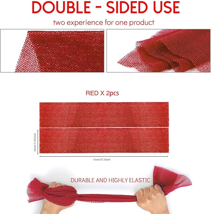 UJFQBH 2 Pieces African Bath Sponge African Net Long Net Bath Sponge Exfoliating Shower Body Scrubber Back Scrubber Skin Smoother,Great for Daily Use (Red)-VivaGrace Women
