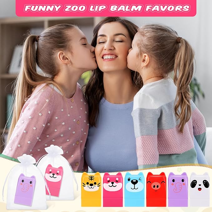 30 Sets Wild Animal Birthday Lip Balm Gifts Bulk Baby Shower Prizes Gift Girl Birthday Lip Balm Jungle Animal Party Favors for Preschool Toddler Boy Girl Classroom Prizes Classroom Prizes-VivaGrace Women