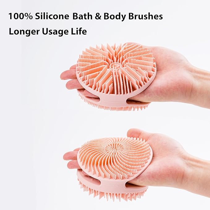 2 PC Silicone Exfoliating Body Scrubber, Silicone Body Shampoo Brush, Soft Silicone Loofah for Sensitive Skin, Shower Silicone Hair Scalp Massager, Easy to Clean, Lather Well(Pink&Black)-VivaGrace Women