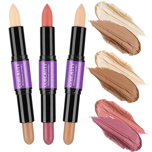 CCbeauty Contour Stick, 3pcs Dual-ended Wonder Stick Cream Highlight & Contour Kit, Bronzer and Highlighter Set for Face Contouring Shaping Makeup, Long Lasting & Waterproof - All Skin-VivaGrace Women