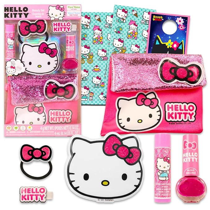 Hello Kitty Lip Balm Set - Bundle with Hello Kitty Lip Balm Plus Scrunchie, Bracelet, Cosmetic Bag, Stickers, More | Hello Kitty Lip Balm for Girls-VivaGrace Women