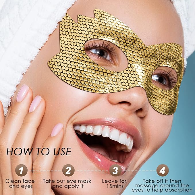 24k Gold Eye Masks, Under Eye Patches Honeycomb Eye Treatment Mask for Dark Circles and Puffiness, Eye Care Pads Skincare Reduce Puffy Wrinkles Eye Patch Gift for Adults Women Men Kids Girls -8 PCS-VivaGrace Women