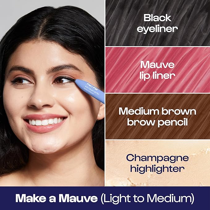 Alleyoop Pen Pal Touch-Up 4-in-1 Makeup Pen, Make A Mauve (Light - Medium) - Travel Make Up Set with Eyeliner, Brow Pencil, Highlighter & Lip Liner - High-Pigment Formula, Easy & Smooth Application-VivaGrace Women