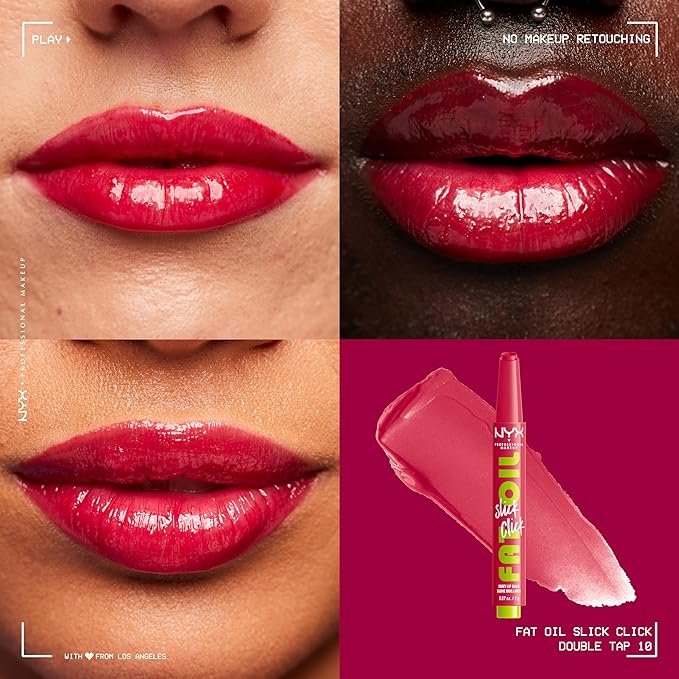 NYX PROFESSIONAL MAKEUP Fat Oil Slick Click, Lightweight, Buildable, Pigmented Vegan Lip Balm - Double Tap-VivaGrace Women