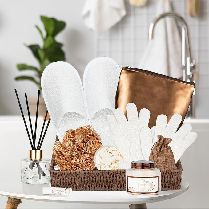 Bath and Body Gift Basket Set for Women - Coconut Vanilla Spa Gift Basket for Women 17-Piece Luxury Bath Gift Set with Shower Gel Self Care Pampering Gifts for Mothers Day, Christmas, Birthday Gifts-VivaGrace Women