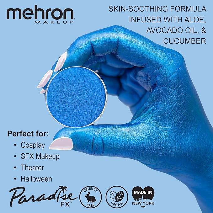 Mehron Makeup Paradise Makeup AQ Refill Size | Stage & Screen, Face & Body Painting, Cosplay, Halloween | Water Activated Face Paint, Body Paint, Cosplay Makeup .25 oz (7 ml) (Metallic Dark Blue)-VivaGrace Women