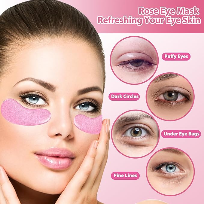 Eye Mask, Pink Rose Under Eye Patches (20 Pairs) Pink Rose Under Eye Masks Hyaluronic Acid Eye Patches for Dark Circles and Puffiness, Reduce Wrinkles and Fine Lines Under Eye Area - Pink-VivaGrace Women