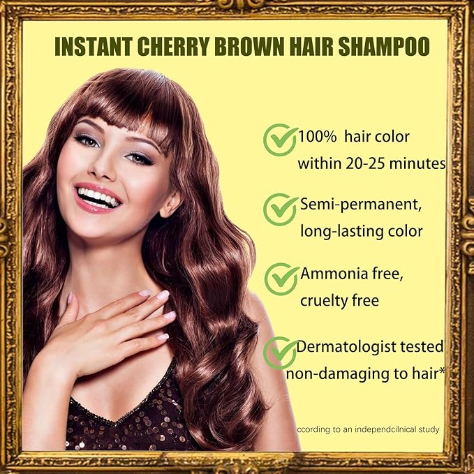 Cherry Brown Hair Dye Shampoo 3 in 1 - Champu Para Pintar el Cabello, Herbal Brown Hair Dye for Women Men, Hair Color Shampoo-VivaGrace Women