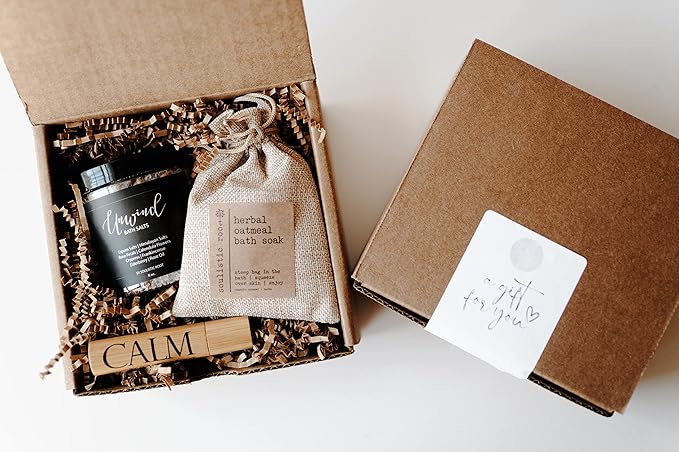 Relaxing Bath Gift Set, Luxury Spa Gifts for Women, Self Care Products for Women and Men, Calm Essential Oil Roller, Oatmeal Lavender Bath Soak & Epsom Salts with Essential Oils-VivaGrace Women