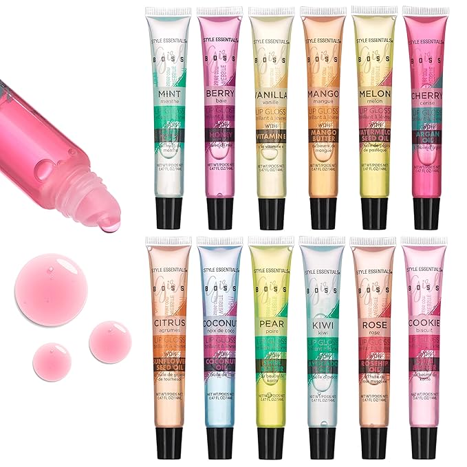 Expressions 12pc Lip Gloss Lip Oil Collection – Lip Gloss Tubes with Essential Oils, Moisturizing, Hydrating Lip Glosses, Lip Glow Oil, Hydrating Lip Balm-VivaGrace Women
