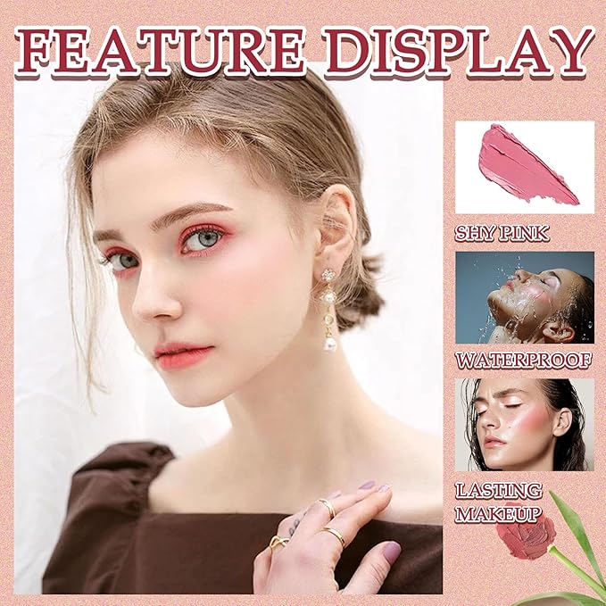 Cream Blush Stick,Multi-Use Makeup Blush Stick,Blendable Long Lasting Waterproof Blush Stick,Soft Tinted Moisturizer Cream Face Blush Makeup Stick for Cheeks & Lips Tint (#01 Shy Pink)-VivaGrace Women