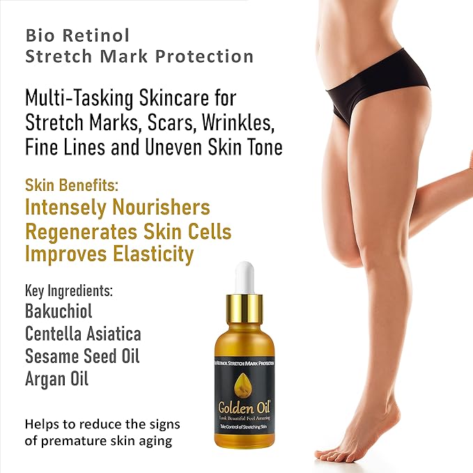 Stretch Mark & Scar Treatment & Protection– Bio Retinol Face & Body Oil for Treating Scars, Stretchmarks & Uneven Skin Tone. Contains Bakuchiol, Essential Vitamins & Nourishing Oils - 1.0 Fl Oz-VivaGrace Women
