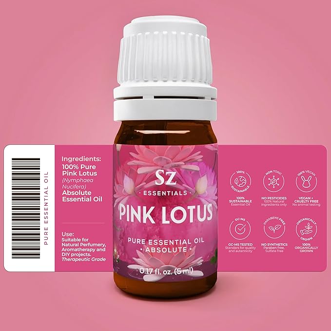 Pink Lotus 100% Pure, Essential Natural Oil - Extracted from Nymphaea Nucifera - Divine & Sweet Scent, with Exotic Floral Overtones - Therapeutic Grade & Vegan - 0.17oz (5ml)-VivaGrace Women