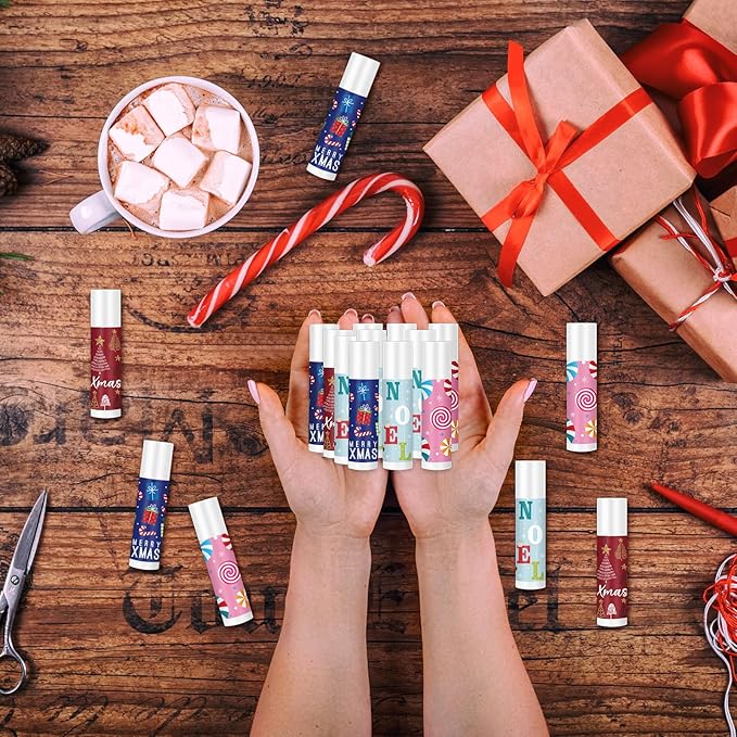 Sosation 80 Pcs Christmas Flavored Lip Balm Bulk Christmas Stocking Gift Set Holiday Celebrate Lip Balm Stick Beauty Care-VivaGrace Women