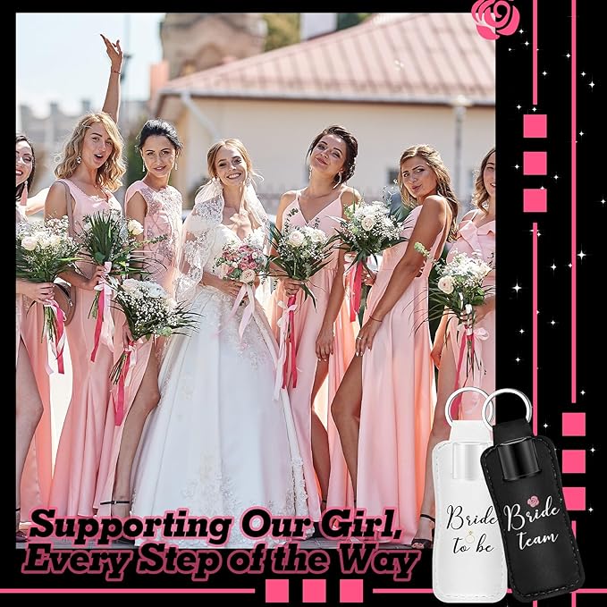 24 Pack Bachelorette Party Favor Lip Balm Set Team Bride Lip balm with Lipstick Holder Keychain Bride to be Lip balm Bridal Shower Proposal Gifts for Wedding Party Favors(White, Black)-VivaGrace Women