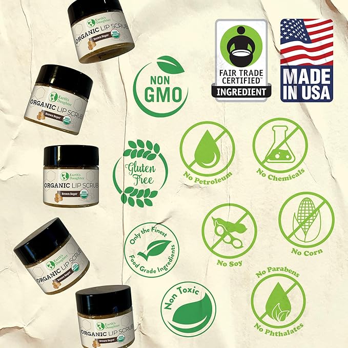 Organic Brown Sugar Lip Scrub – 0.7oz – USDA Organic Lip Exfoliator Scrub for Dry Lips - Fair Trade, Brown Sugar, Jojoba Oil, Beeswax, Coconut Oil - Lip Scrubber Exfoliator For Lip Care-VivaGrace Women