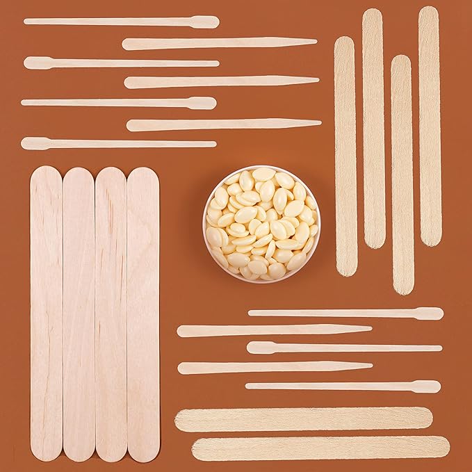 Mibly 4 Style 300 Pcs Assorted Wooden Wax Sticks for Body Legs Face and Small Medium Large Sizes Eyebrow Waxing Applicator Spatulas for Hair Removal or Wood Craft Sticks-VivaGrace Women