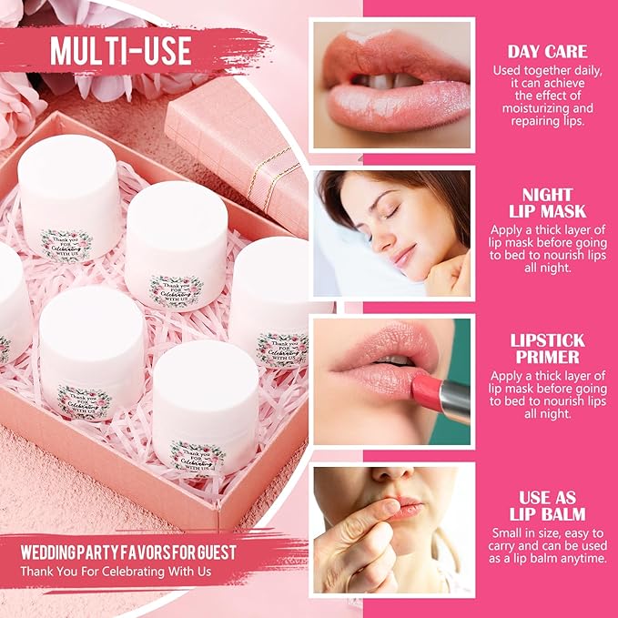 12 Pcs Thank You Lip Sleeping Mask Bulk Bridal Shower Gifts for Guests Thank You for Celebrating with Us Lip Mask Moisturize Nourish for Wedding Bridal Shower Favor Christmas Gift(Floral)-VivaGrace Women
