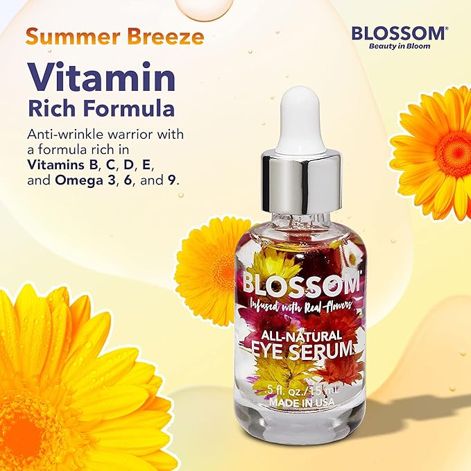 Blossom All Natural Organic Cruelty Free Moisturizing Eye Serum with Essential Oils, Infused with Real Flowers, Made in USA, 0.5 fl. oz., Summer Breeze-VivaGrace Women