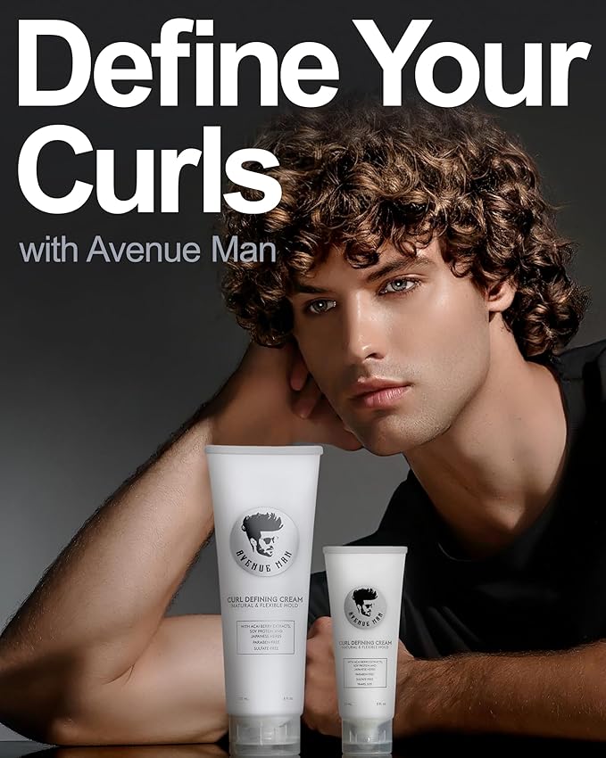Avenue Man Curl Defining Cream - Improved Formula - Natural & Flexible Hold with Herbal Extracts for All Hair Types - Paraben Free & Sulfate Free-VivaGrace Women
