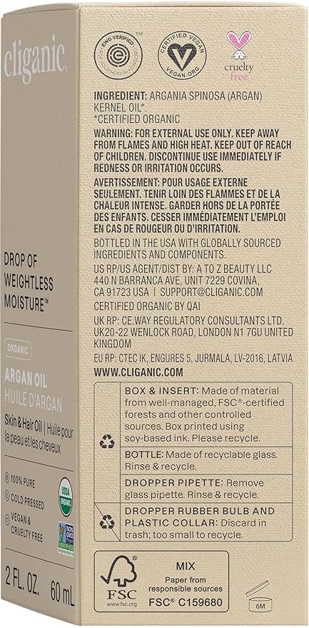 Cliganic Organic Argan Oil, 100% Pure - for Hair, Face & Skin | Cold Pressed Carrier Oil (Packaging May Vary)-VivaGrace Women