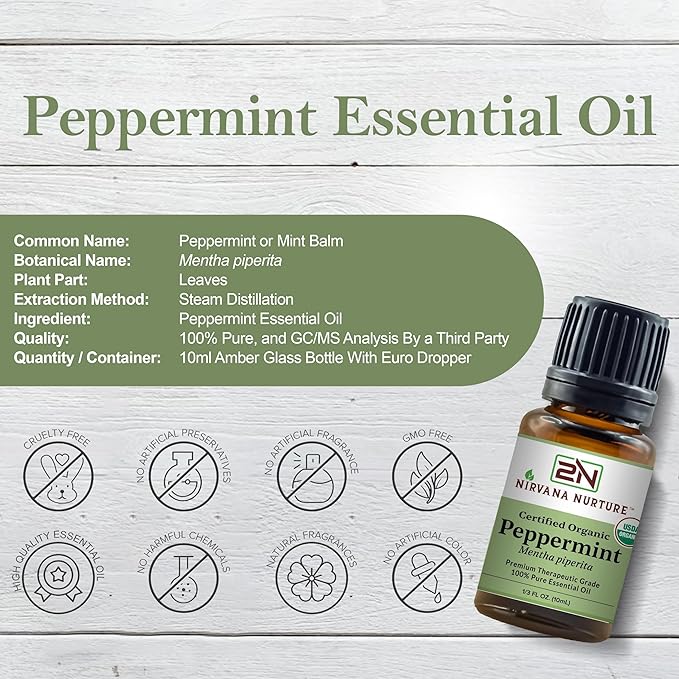 Peppermint Essential Oil USDA Certified Organic 100% Pure Premium Therapeutic Grade, Undiluted - Aromatherapy Diffuser for Calm and Relaxation, Skin Care, Hair Care-VivaGrace Women