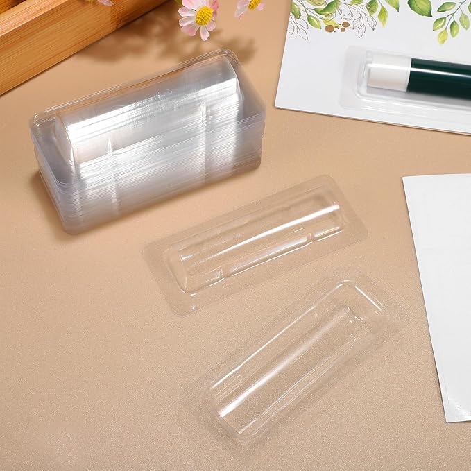 VILLCASE Lip Balm Pouches, 40pcs Plastic Lipstick Money Holder Clear Dome Lip Chap-Stick Money Cash Pounches, Lip Balm Cover for Gift Card DIY Crafts, Not Include Tape-VivaGrace Women