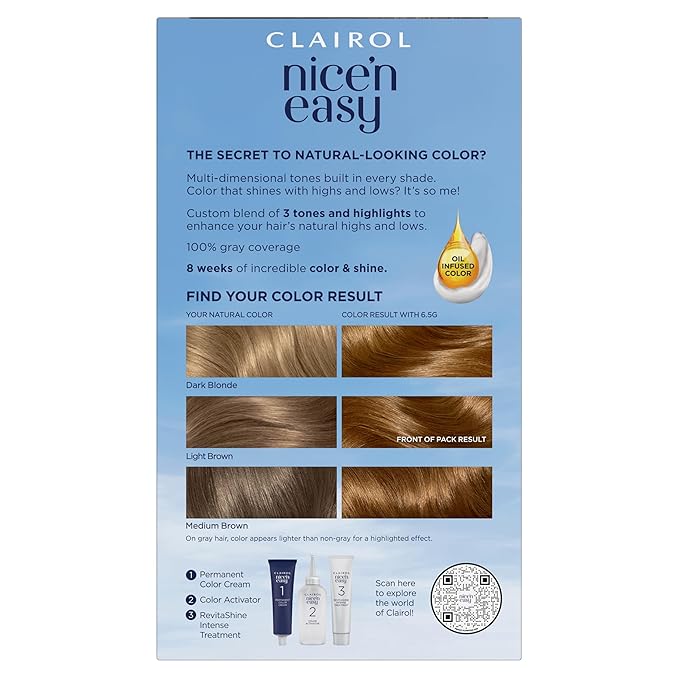 Clairol Nice'n Easy Permanent Hair Dye, 6.5G Lightest Golden Brown Hair Color, Pack of 3-VivaGrace Women
