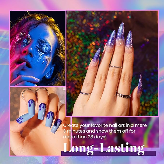 Beetles 20 Colors Gel Nail Polish Kit Midnight Euphoria Collection 23 Pcs Purple Blue Hot Pink Glitter Gel Polish Set Rainbow Soak off Uv Glossy & Matte Top Base Coat Gift for Women-VivaGrace Women