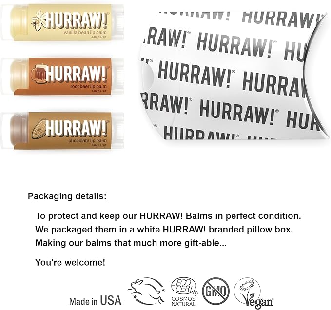 Hurraw! Vanilla Bean, Root Beer, Chocolate Lip Balms, 3 Pack Bundle: Organic, Certified Vegan, Cruelty and Gluten Free. Non-GMO, 100% Natural Ingredients. Bee, Shea, Soy and Palm Free. Made in USA-VivaGrace Women