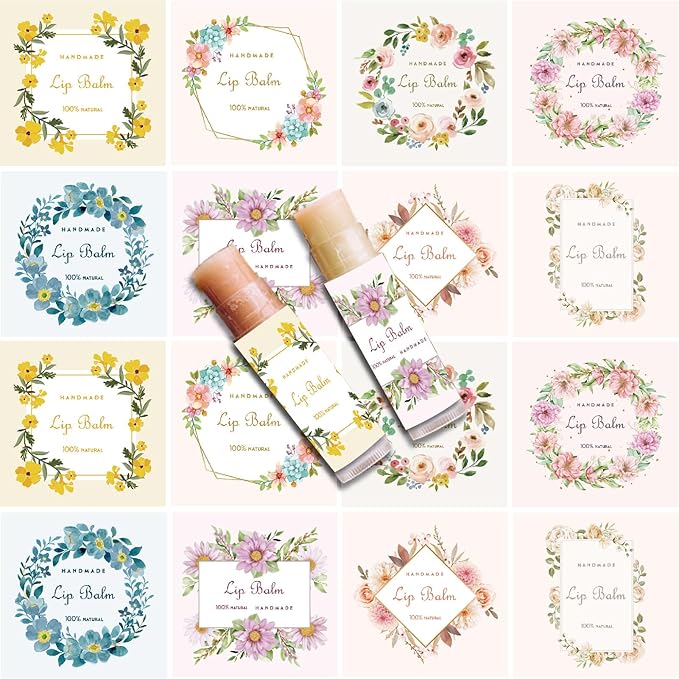 CRASPIRE 80Pcs 8 Styles Lip Balm Sticker Flower Wreath Plants Self-Adhesive Homemade Lip Balm Labels Floral Patter Square DIY Label Stickers for Lip Balm Containers Cosmetics Lipsticks-VivaGrace Women
