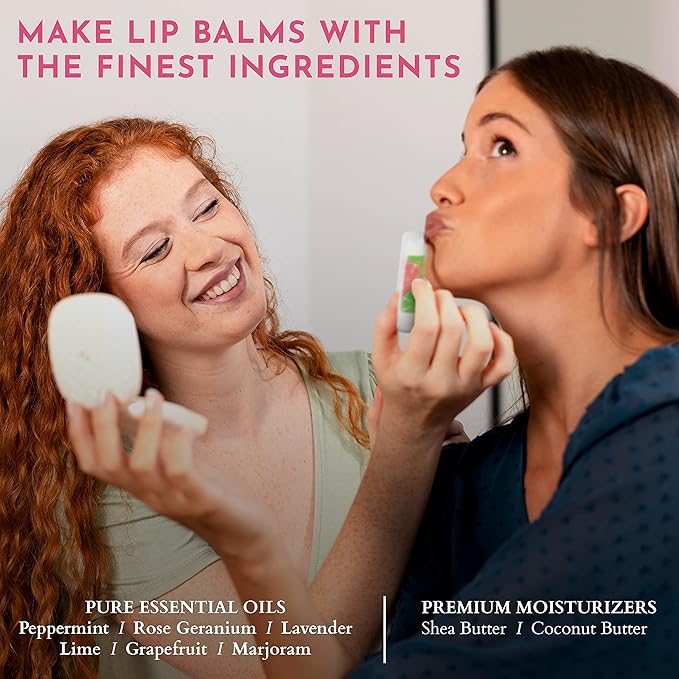 Deluxe Lip Balm Kit with Filling Tray, (77-Piece Set) For Making Your Very Own Clear & Colored DIY Lip Balms! | Includes Tubes, Bees Wax Pouch, 100% Pure Therapeutic Essential Oils & More-VivaGrace Women