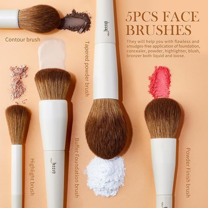 Jessup Makeup Brush Set 5Pcs Face Makeup Brushes Vegan Soft Foundation Brush Blush Brush Bronzer Contour Brush Highlighter Brush Fluffy Setting Powder Brush, Light Grey T493-VivaGrace Women