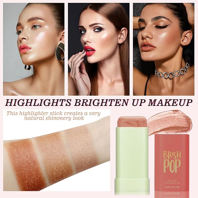 Highlighter Makeup Stick - Blush Highlighters Makeup Stick for Face & Body, Natural Silky Shimmer Highlight, Bendable Long Lasting Highlighter Wand, Cream Korean Highlighter (Soft Pink)-VivaGrace Women