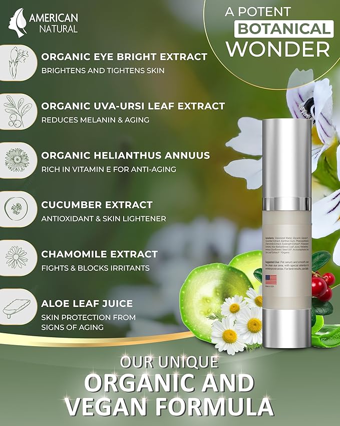 Blend Organic Eye Serum For Bags Under Eyes - Dark Eye Circle Remover with Eyebright Extract - Under Eye Serum For Dark Circles and Puffiness - Anti Aging Eye Cream For Women (0.5Oz)-VivaGrace Women