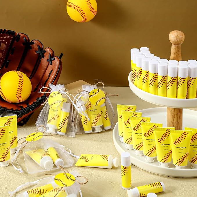 144 Pcs Softball Lip Balm Hand Cream Set Softball Accessories Softball Party Favors Including 36 Softball Lip Balm 36 Moisturizing Hand Cream 36 Bags 36 Softball Cards and Ropes for Kids Gifts-VivaGrace Women