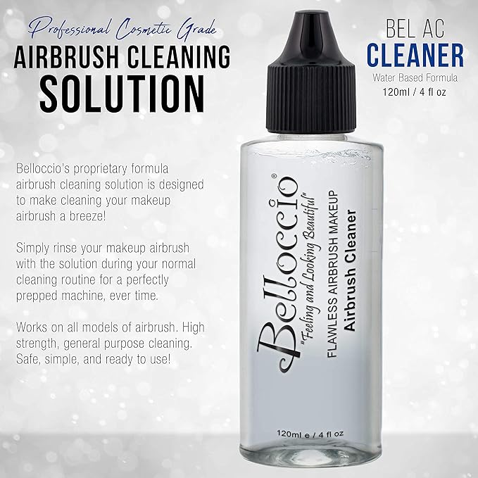 4 Ounce Bottle of Belloccio Makeup Airbrush Cleaner - Fast Acting Cleaning Solution, Quickly Cleans Flushes Out Airbrush Makeup Foundation, Blush, Highlighter - Clean Cosmetic Makeup Brushes, Paint-VivaGrace Women