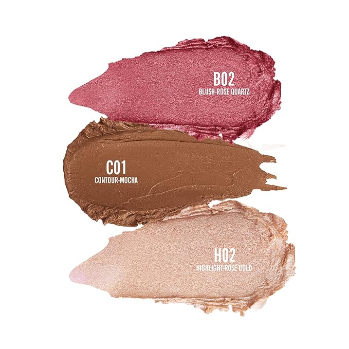 KIMUSE Multi Stick Trio Face Makeup, Cream Blush Stick for Cheeks & Lips, Contour Stick & Highlighter Makeup Sticks for All Skin-VivaGrace Women