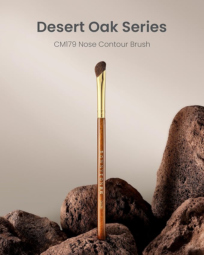 Desert Oak Series Nose Contour Brush - Angled Pony Hair Bristles for Seamless Sculpting, Dual-Use with Cream/Powder, Ebana Handle & Brass Ferrule (CM 179)-VivaGrace Women
