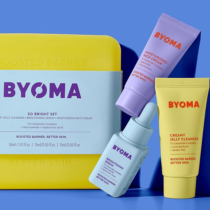 BYOMA So Bright Set - Barrier Repair Skincare Set for Brighter Skin - Creamy Jelly Cleanser, Brightening Face Serum & Ceramide Face Moisturizer - Alcohol Free Skin Care - 30ml, 15ml, 15ml-VivaGrace Women