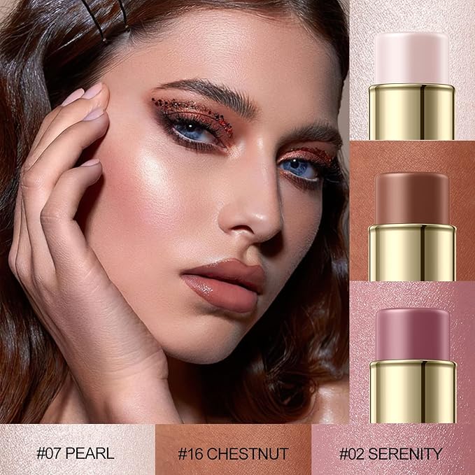 3 Pcs UNIVERSAl Contour Stick Set,Cream Blush & Highlighter Bronzer Pen,Long Lasting & Smooth Natural Face Contouring Illuminator,Professional Makeup Kit for All Skin-VivaGrace Women