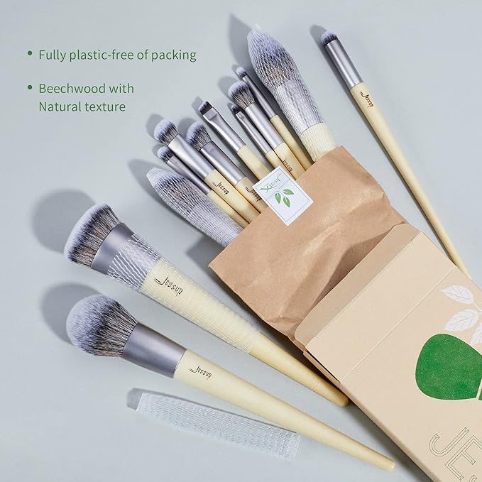 Jessup Vegan Makeup Brushes Set Premium Synthetic Powder Foundation Highlight Concealer Eyeshadow Blending Eyebrow Liner Spoolie Brush Set Burlywood 12pcs T327-VivaGrace Women