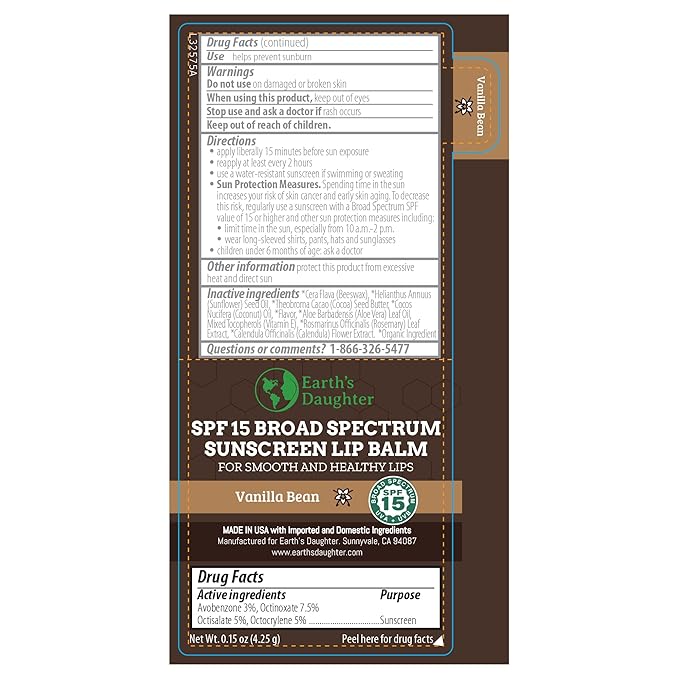 SPF Lip Balm 4-Pack by Earth's Daughter - Lip Sunscreen, SPF 15, Organic Ingredients, Vanilla Flavor, Beeswax, Coconut Oil, Vitamin E - Hypoallergenic, Paraben Free, Gluten Free-VivaGrace Women