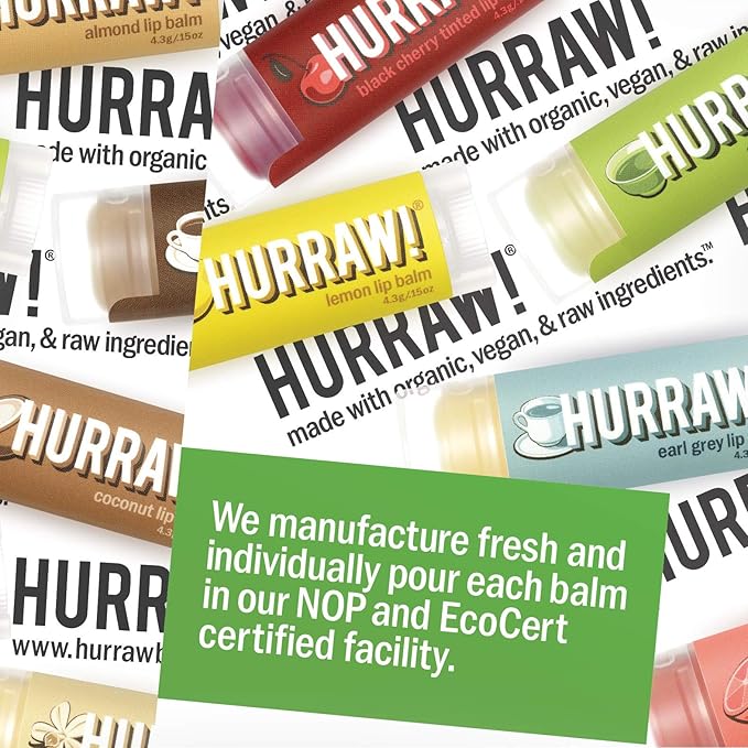 Hurraw! Lip Balms: Staff Favorites, 4 Balm Bundle Pack – Chocolate Mint, Watermelon, Vanilla Bean and Sun (SPF 15): Organic, Certified Vegan. 100% Natural Ingredients. Bee, Shea, Soy and Palm Free.-VivaGrace Women